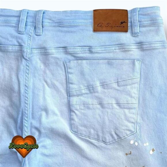 Men's A. Tiziano Sullivan Twill Baby Blue Paint Splatter Jeans – Size 46 - Picture 3 of 8